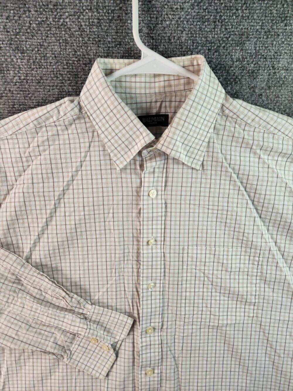 Balmain Button Up Shirt Long Sleeve Men Cotton Designer Beige Check 17 (43)